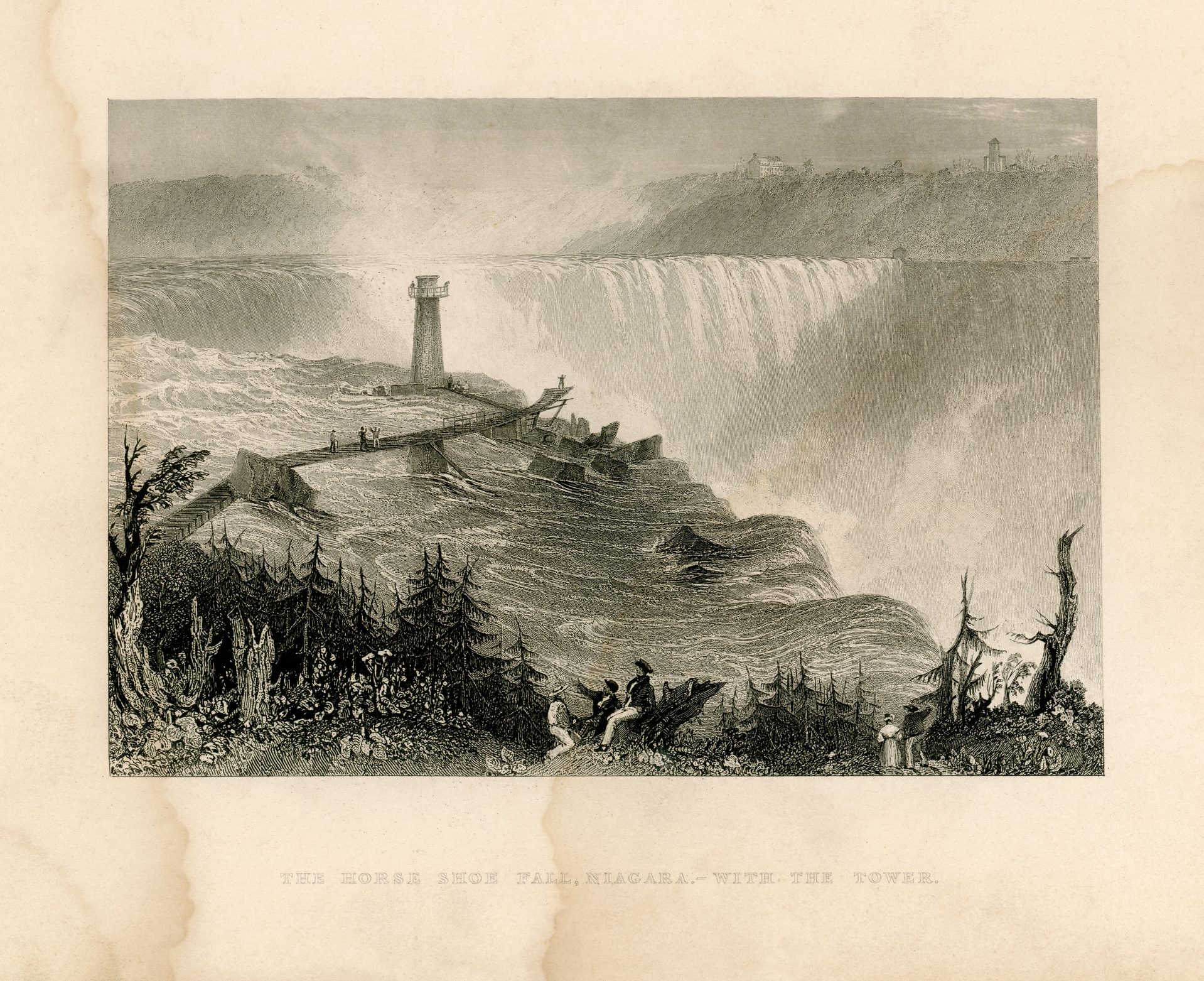 Horseshoe Falls, Niagara, with the tower (Geo Virtue 1839)