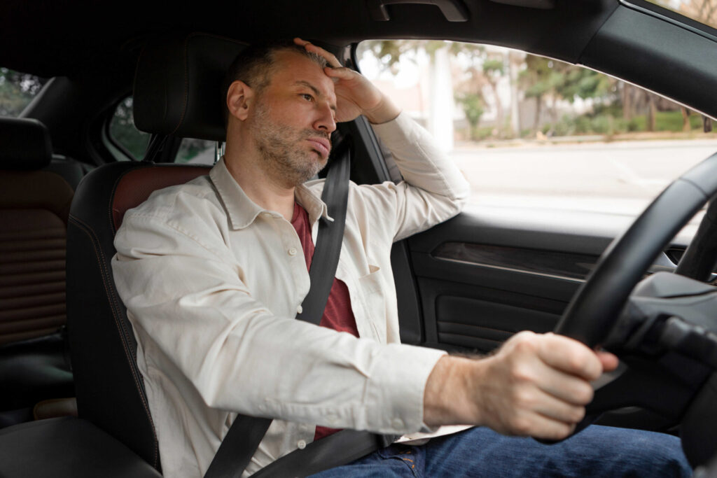 Frustrated man stuck in traffic jam